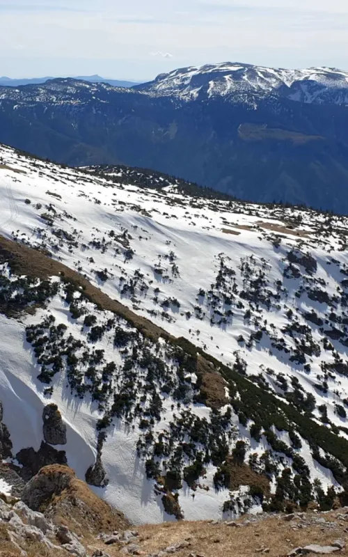 Stark beschneiter Steilhang des Schneeberges.